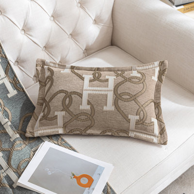 Housse de coussin 1 pièce moderne taupe 20 po x 13 po avec motif de lettre et de chaînette pour canapé, canapé, salon, chambre à coucher