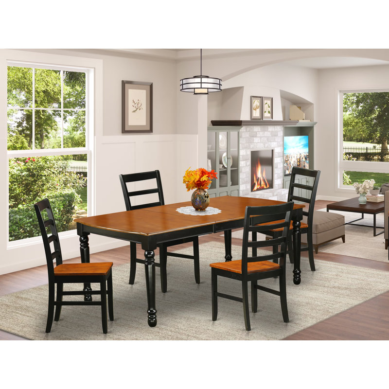 L'ensemble 5 pièces de table et chaises de cuisine comprend une table de salle à manger avec rallonge papillon et 4 chaises, noir et cerise