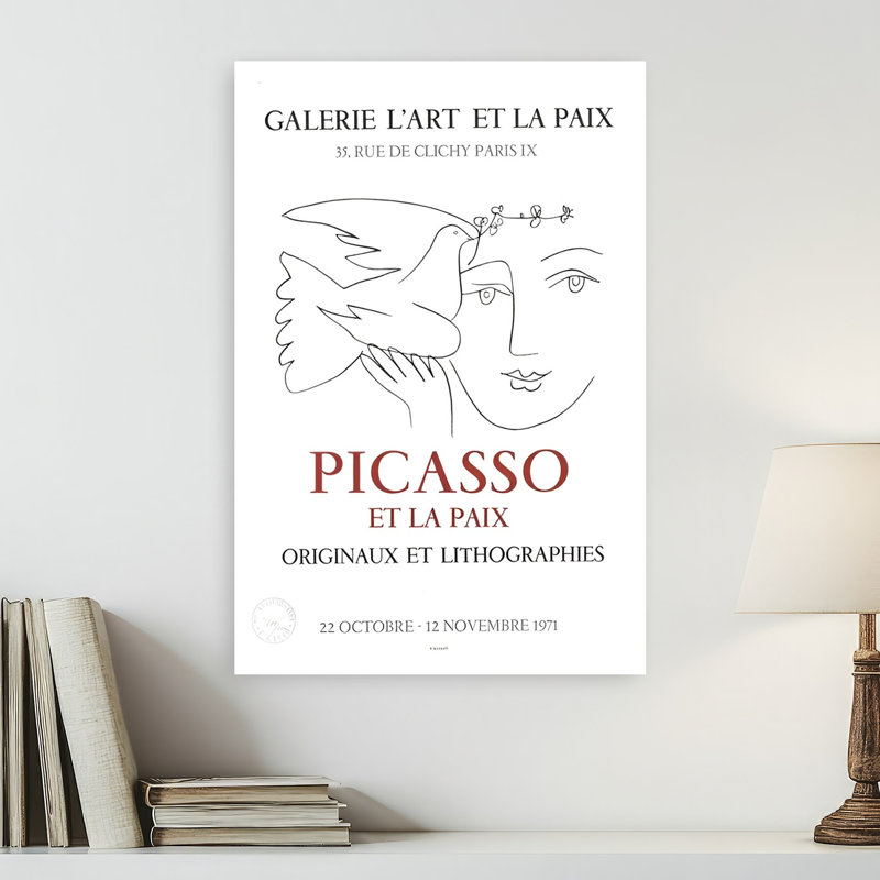 Peace Dove Portrait Abstract Classic Elegant Bird Nature Portrait Wall Art Print by Mathieu - Wrapped Canvas Print