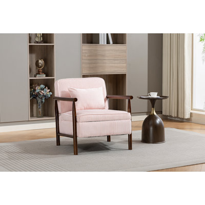 Chaise de rangement, fauteuil d'appoint moderne Mid-Century avec structure en bois, chaises de salon rembourrées avec coussin de taille, fauteuil de lecture pour véranda de chambre à coucher