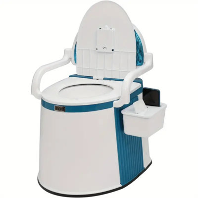 Toilette de camping portative robuste avec dossier et mains courantes - Salle de bain de camping avec seau amovible, capacité de 350 lb, fabrication légère en PP, support en TP / tablette de téléphone intégrée, base antidérapante - idéale pour les véhicules récréatifs, les bateaux, le camping, la maison - compacte Et Easy-C