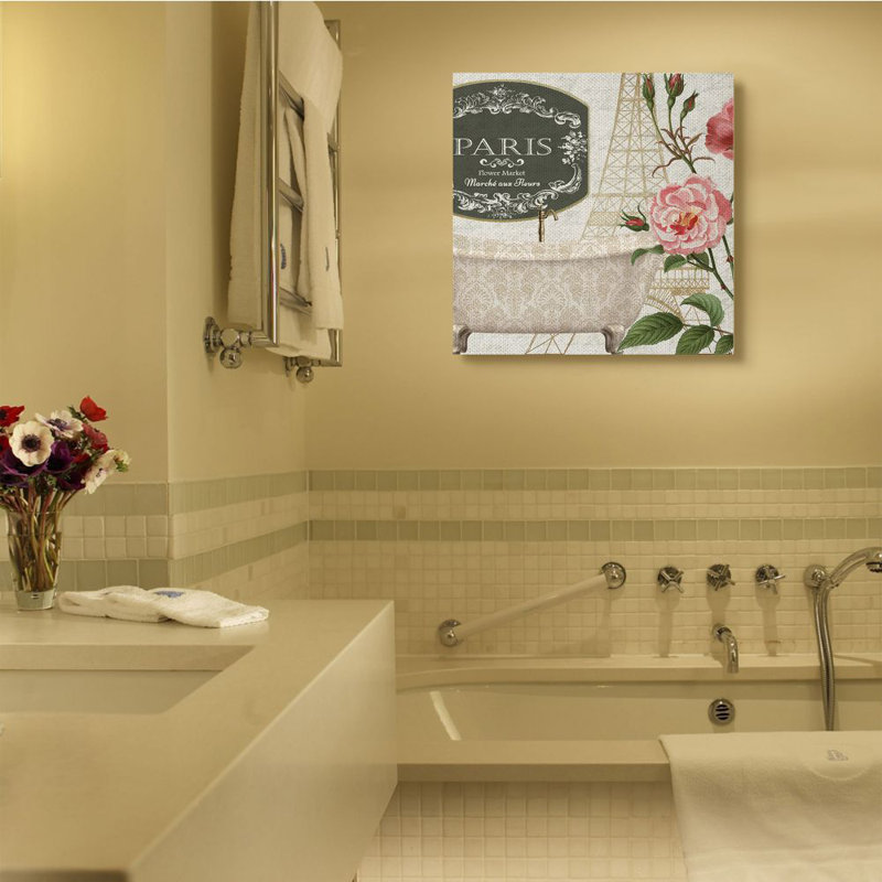 «Paris Flower Market Bath Tub» par Kim Allen - impression d'art graphique, H 30 po x l 30 po, Toile tendue