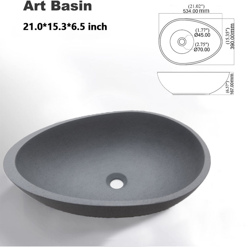 Schnappi 15'' Gray Concrete Oval Bathroom Sink