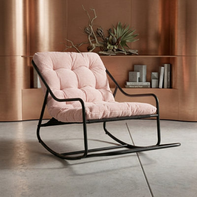 Ensemble de chaise berçante d'extérieur avec repose-pieds, chaise longue ergonomique avec coussin ultra-épais à haute densité, structure en métal robuste pouvant supporter 300 lb, salon, chambre à coucher, salle de lecture, structure noire avec coussin blanc