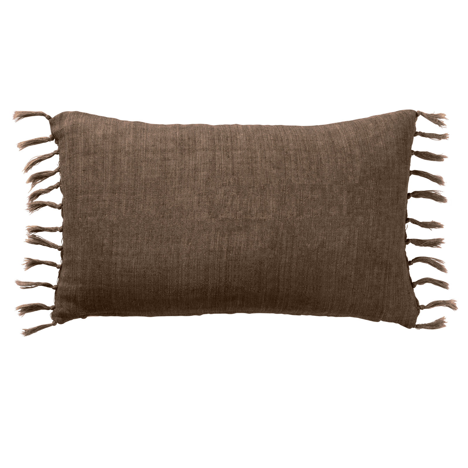 Sharron Tassels Linen Lumbar Throw Pillow, Brown, Down