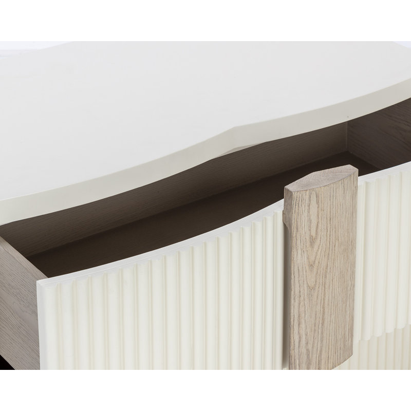Cream 2-Drawer Nightstand with Light Oak Handles