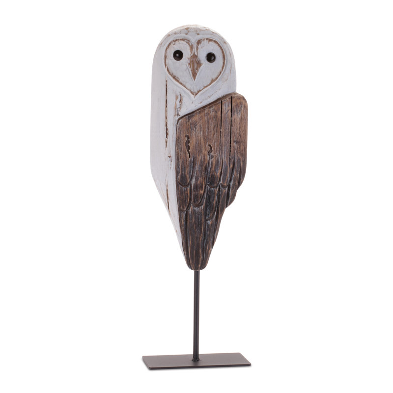 Sculpture rustique hibou en bois H 14 po