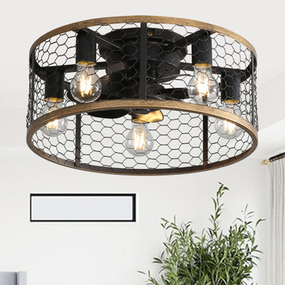 51CM 7 - Blade Caged Ceiling Fan With Remote Control And Light Kit Included