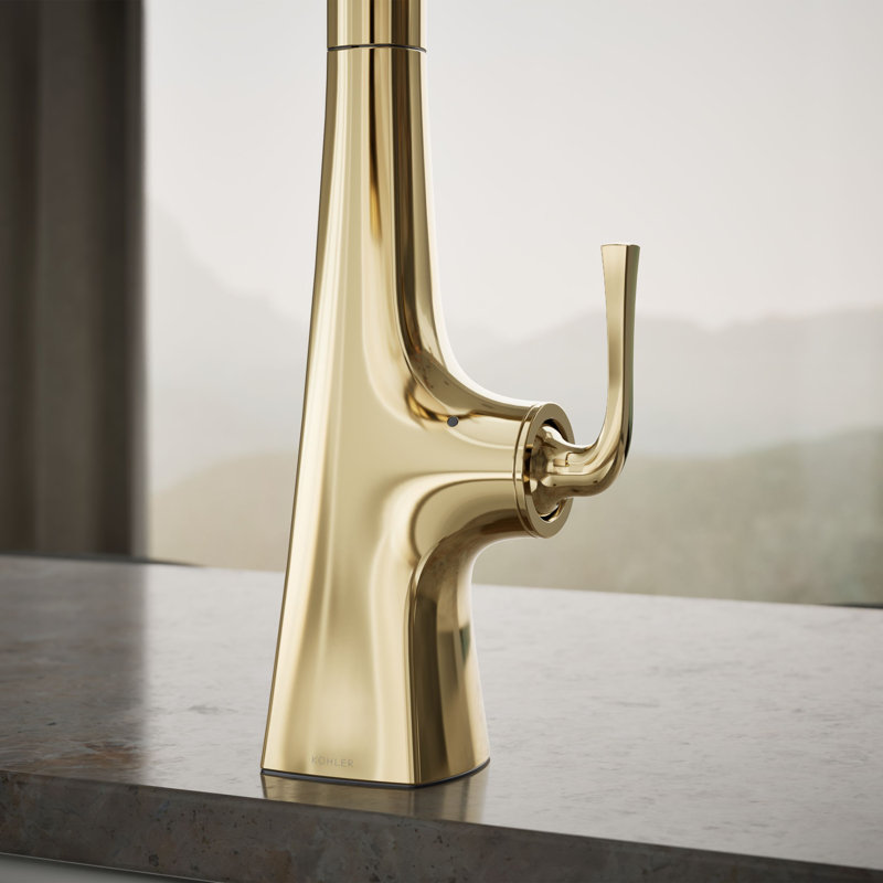 Graze Touchless Pull-Down Kitchen Sink Faucet with Voice Activation and Three-Function Sprayhead, Vibrant French Gold