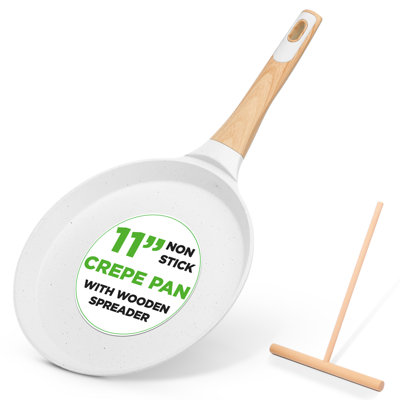 Nutrichef 11” Non-Stick Crepe Pan With Wooden Spreader, Durable Marble Coated Dosa Pan, Bakelite And Wood Handle With Induction Bottom, Easy-To-Clean, Stain-Resistant (Marble)