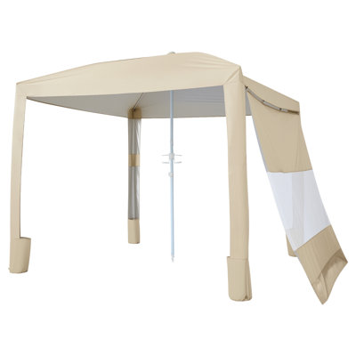Beach Cabana, 8 x 8 ft Beach Canopy with Side Wall, UPF 50+ Protection Easy Setup Cabana Tent with Sand Pockets, Adjustable Height Portable Shade Sun Shelter Umbrella for Family & Friends, Khaki