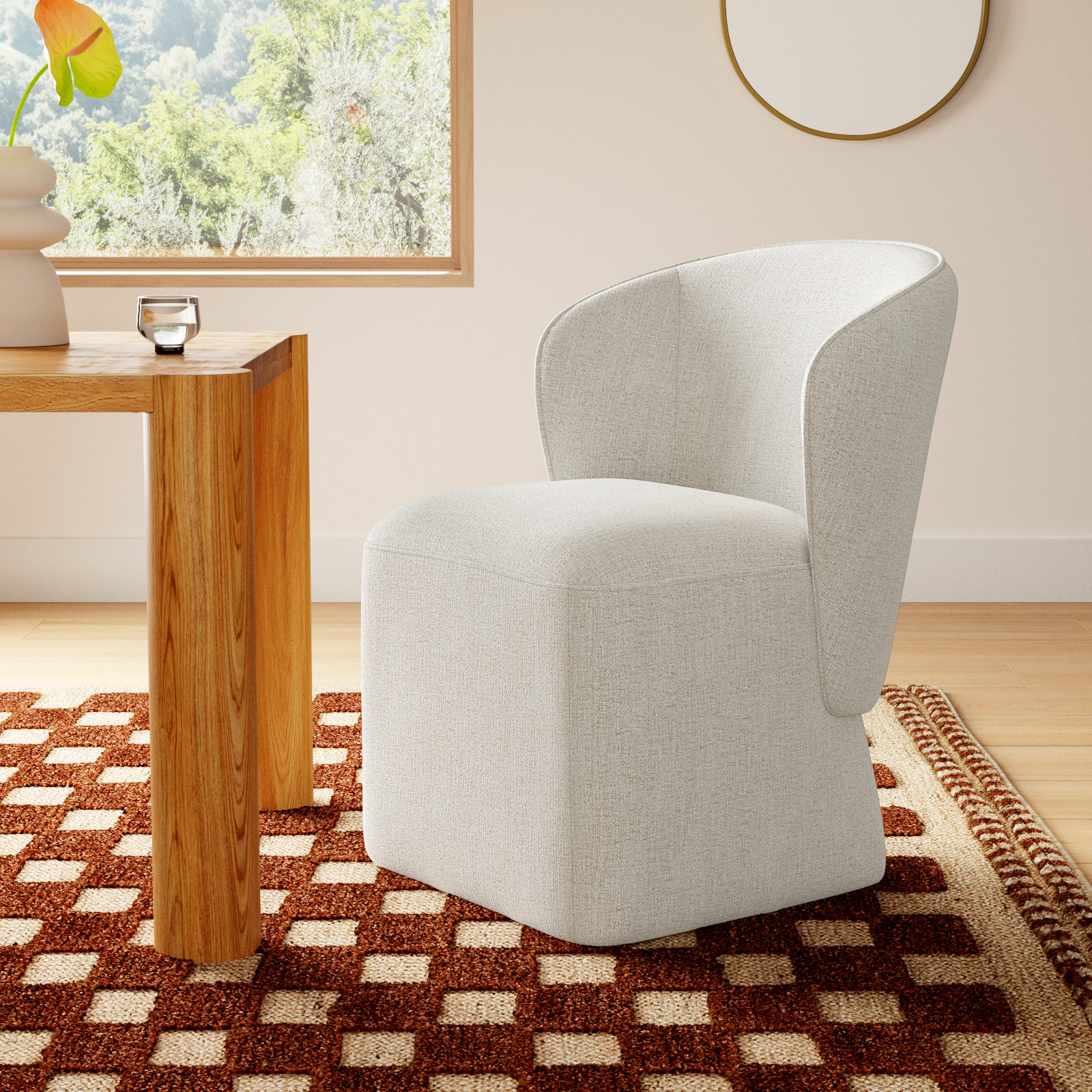 Niha Swivel Linen Dining Chair, Nathan Wheat Tweed