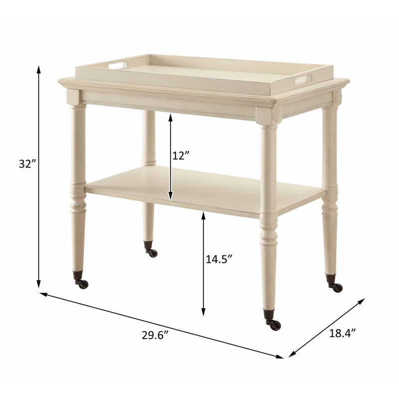 Frisco Rectangular Bar Cart with Caster Wheels, Antique White