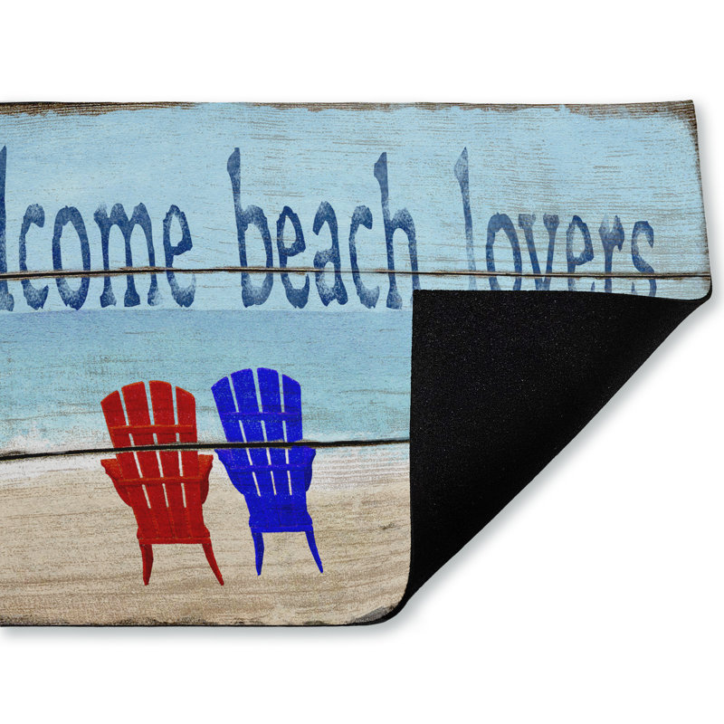 Tapis de porte d'extérieur rustique «Welcome Beach Lovers» par Gail Fraser, 18 po x 30 po, Rustic Welcome Beach Lovers