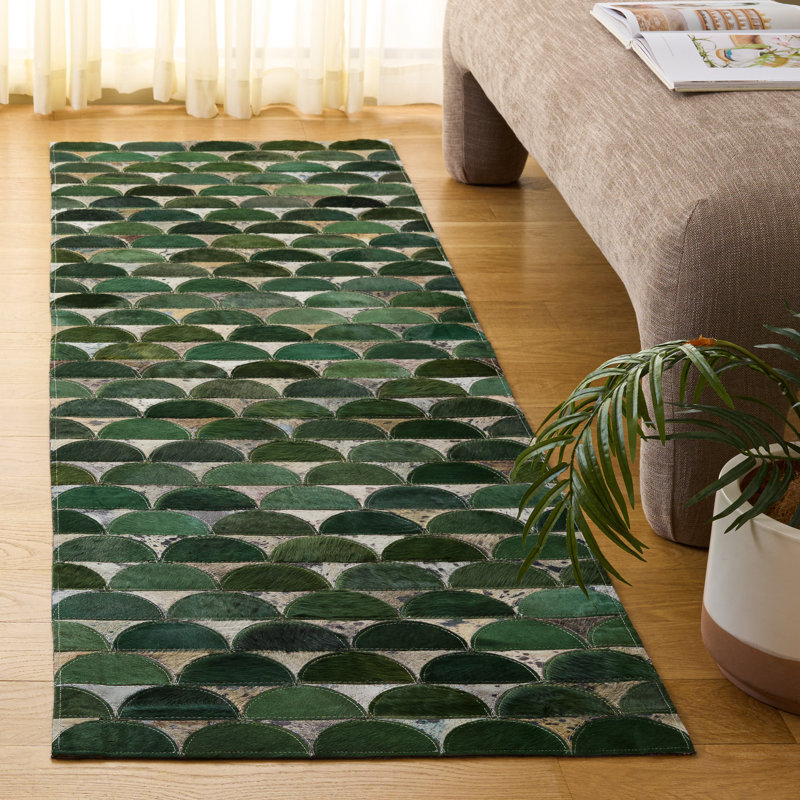 Lekia Hand Woven Leather Geometric Rug, Runner 2'3" x 7'