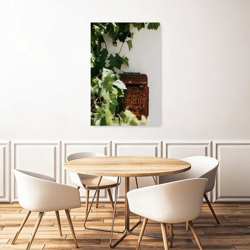 Boîte aux lettres rouillée, feuilles vertes, rustique, rétro, paysage naturel, impression d'art mural, H 48 po x l 32 po