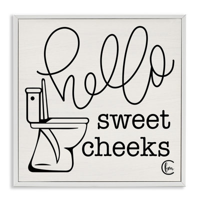 Toilette Hello Sweet Cheek's Black and White Curly Script Cursive par Penny Lane Edition - Art textuel sur toile