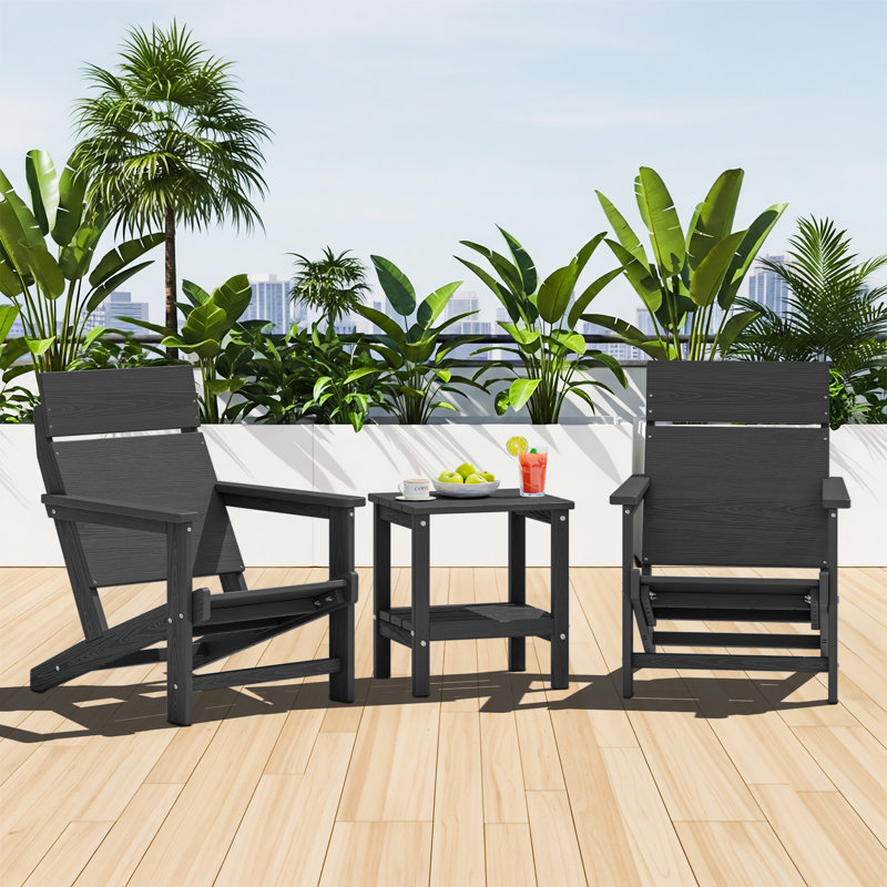 Hdpe One-piece Backrest Adirondack Chair Set Of 2, Gray