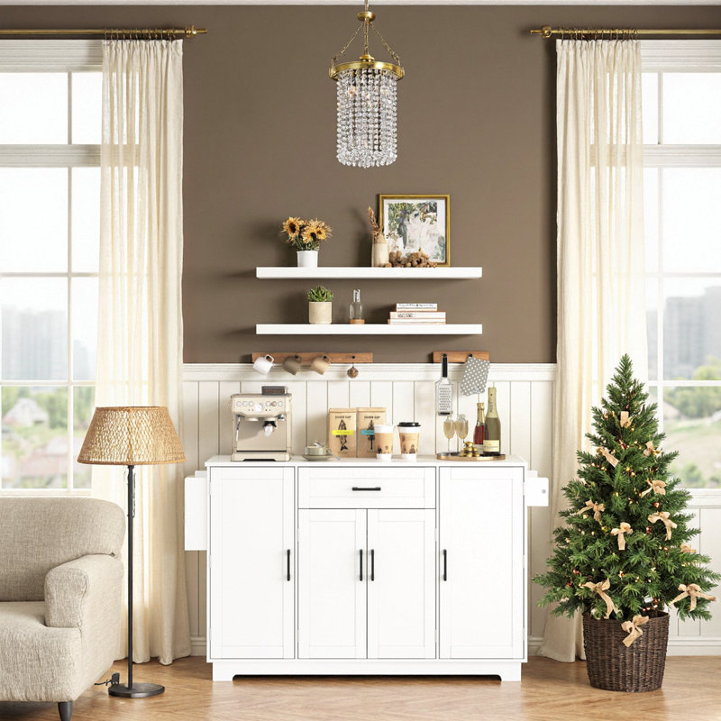 4-Door, 1-Drawer Buffet Cabinet With Adjustable Shelves & Hanging Rod, White