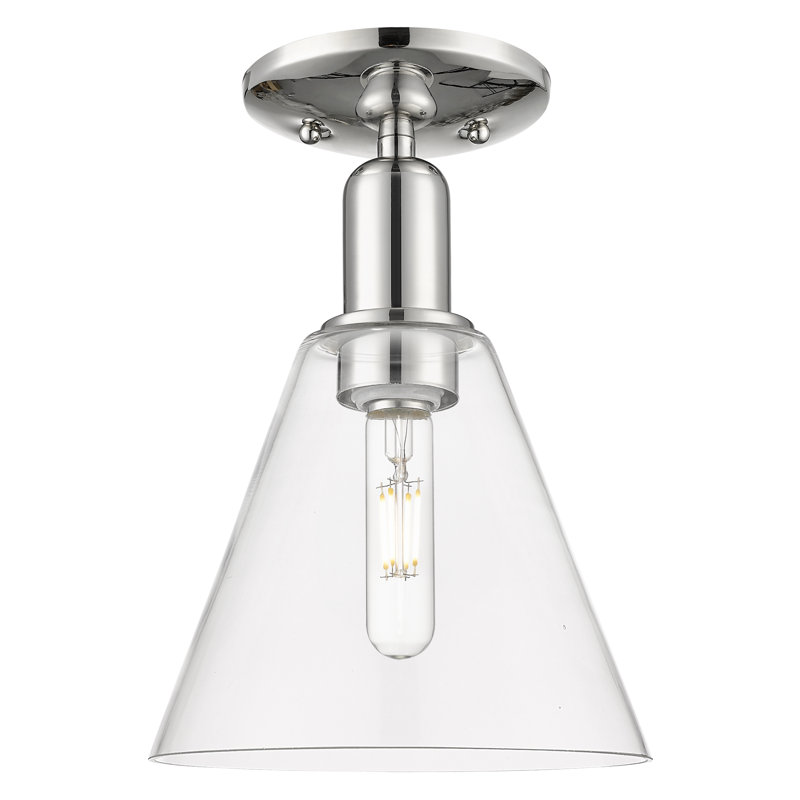 Arcadia - Berkshire Glass - 1 Light 8" Semi-Flush Mount - Polished Nickel Finish - Clear Shade, Polished Nickel, Clear