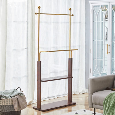 Cintre en acier inoxydable, portemanteau en bois massif de couleur noyer, conception haute de 68,9 pouces avec cloison en bois massif (une armoire pour plusieurs utilisations)