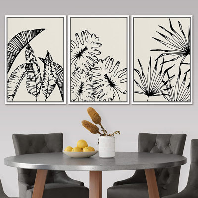 Signe, reproduction d'art sur toile encadrée, ensemble bichromie, palmier de la jungle, feuille de bananier, collage, formes abstraites, illustrations, art moderne bohème décoratif pour le salon, la chambre à coucher, le bureau - 2204-M02 - noir