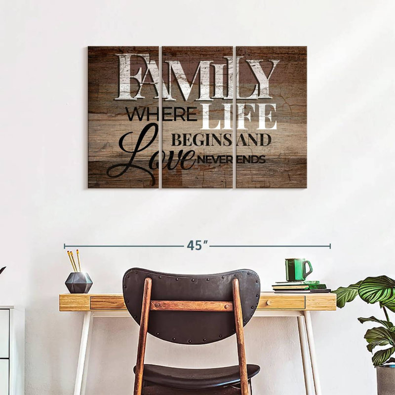«Family Life Quote Typographie», reproduction sur toile, H 24 po x l 38 po x 1,25 po