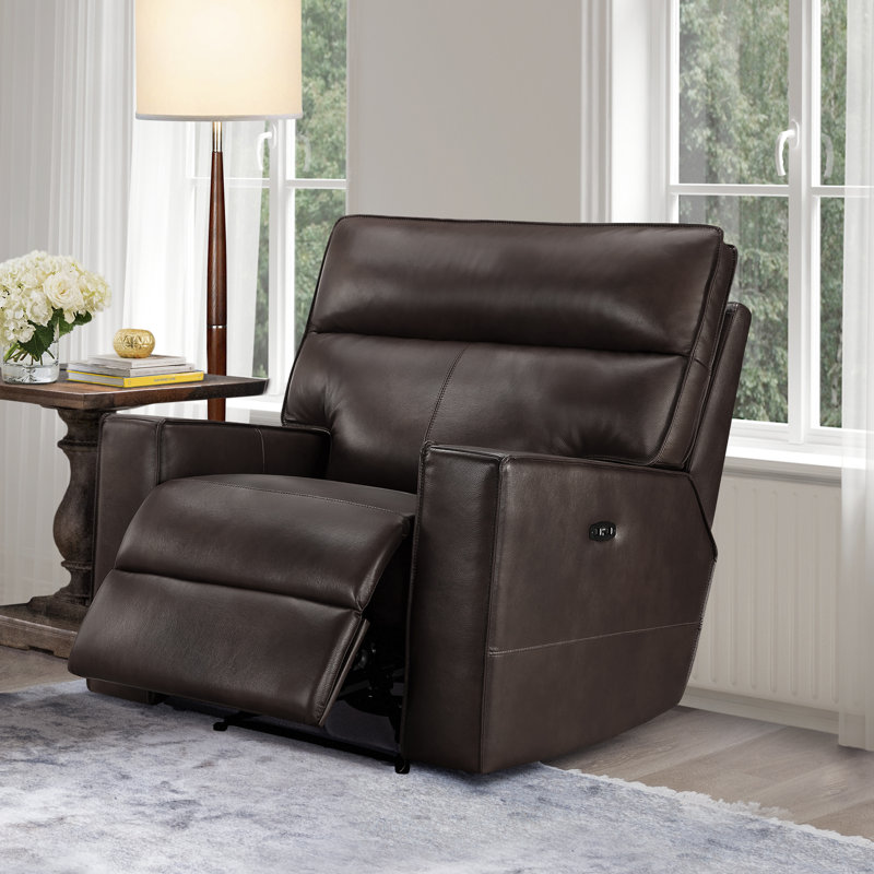Fauteuil inclinable standard à bouton-poussoir en cuir véritable de 38 po de large Chevelle, Brun foncé