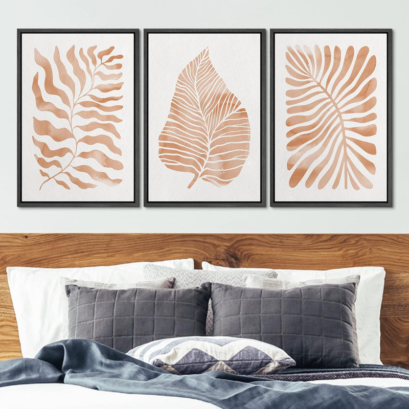 «Orange Tropical Palm Leaves», botanique abstraite, encadrée, 3 pièces, impression sur toile, Noir