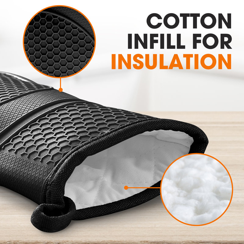 Cheer Collection Vinyl Oven Mitt Set, Black