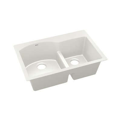 Évier de cuisine à double cuve à montage sur plan avec diviseur turquoise Quartz Luxe L 33 po x l 22 po