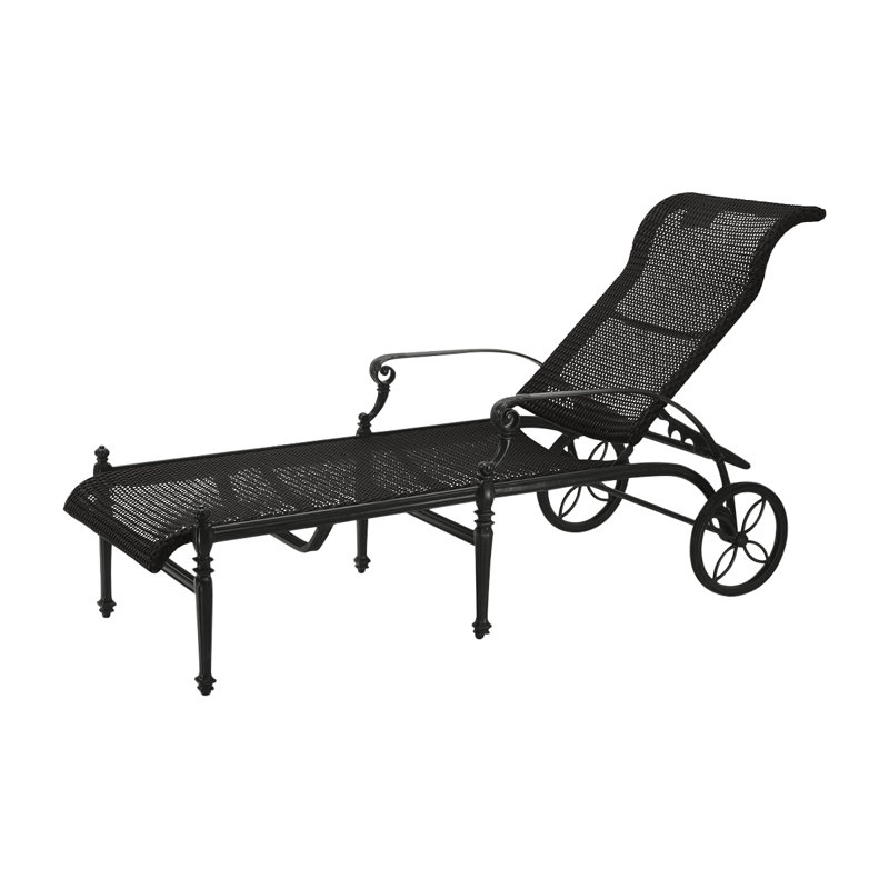 Grand Terrace Woven Chaise Lounge, Mahogany Wicker, Vintage