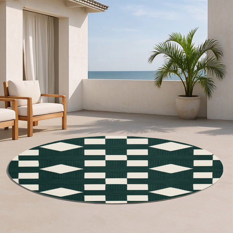 Tapis d'intérieur et d'extérieur à carreaux vert, Rond 5 pi