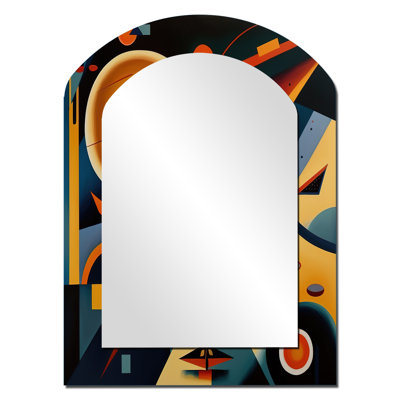 Multicolor Geometric Orange Shapes III - Modern Arch Wall Mirror