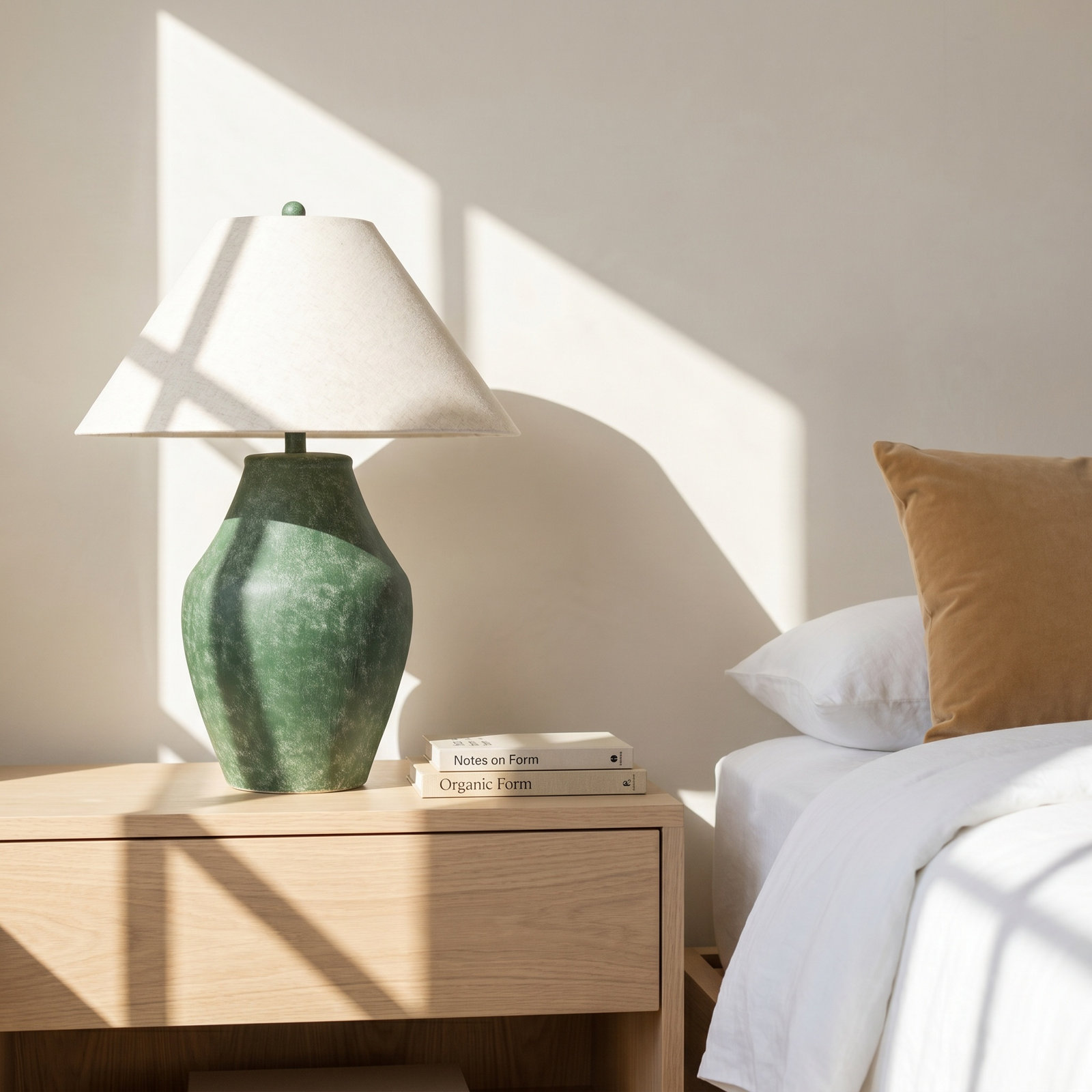 Batavia Ceramic Table Lamp, Green, Wheat