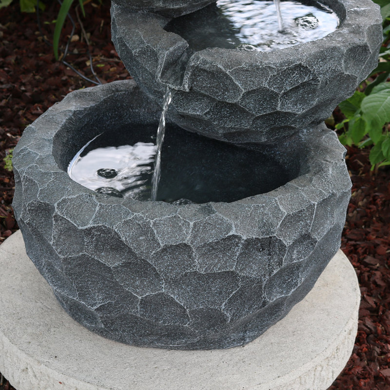 Gray Polyresin 3-Tier Solar Powered Outdoor Fountain