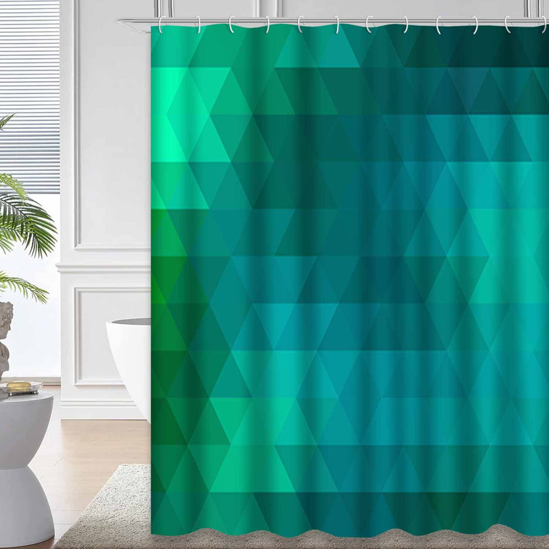 Rideau de douche abstrait à triangles verts et triangles bleus avec 12 crochets, L 72 po x l 72 po