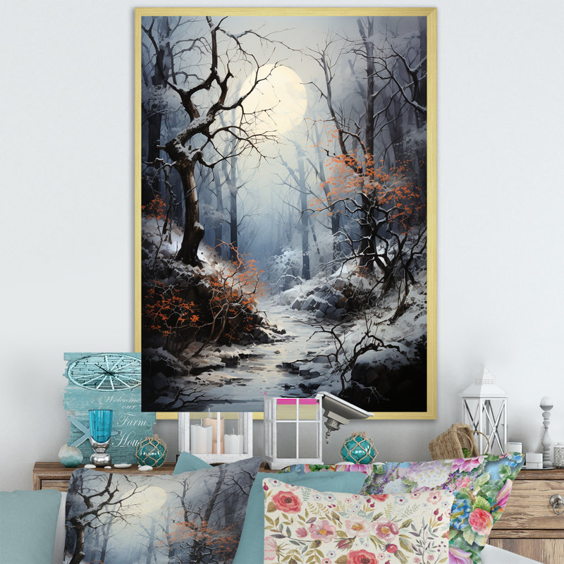 Moonlit Shadows In Winter IV sur toile, H 32 po x l 24 po x P 1 po, Cadre photo doré simple