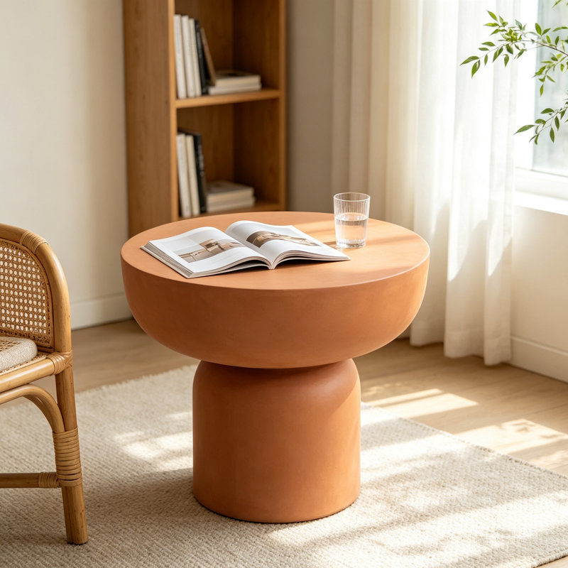 Table basse ronde en béton MgO, table d'appoint intérieure et extérieure résistante aux intempéries pour le patio du salon