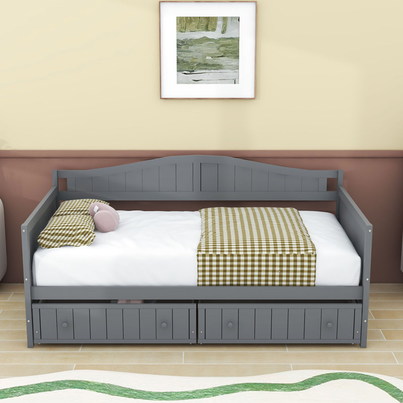 Twin Wood Daybed with Sturdy Frame and Dual Storage Drawers, Gray