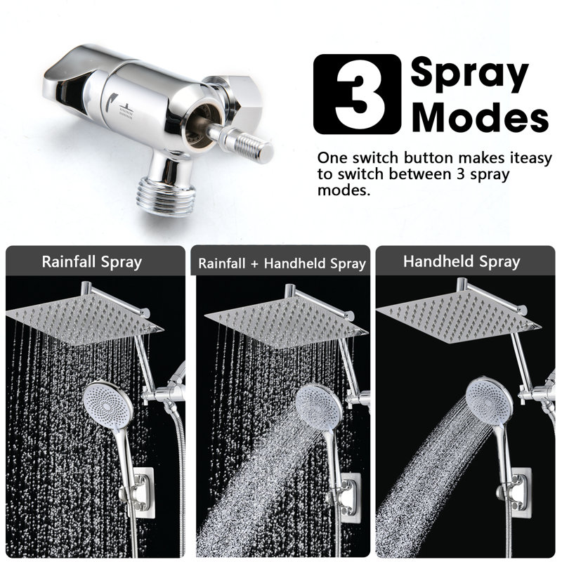 Dual Shower Heads with Handheld Shower, 8 Inch High Pressure Rainfall Shower Head