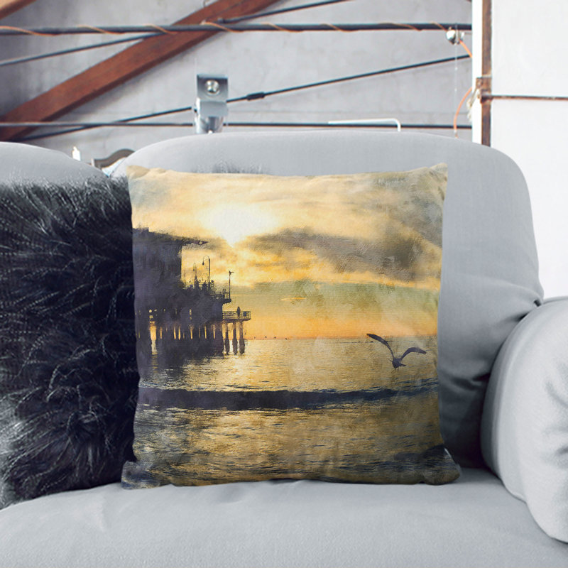 Seagull by the Pier Scatter Cushion, Black, 55cm H x 55cm W x 20cm D