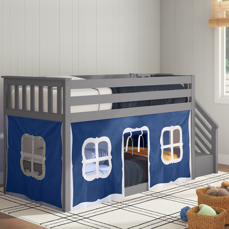 Harjeet Kids Twin Over Twin Bunk Bed, Blue, Gray