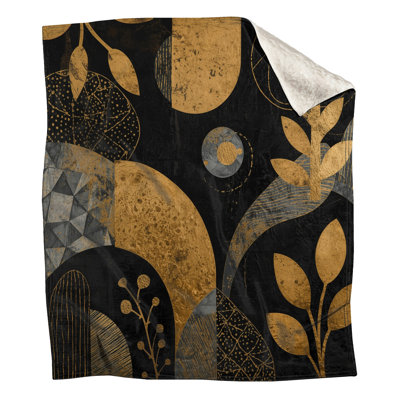 Gold Black Botanical Abstract Blankets