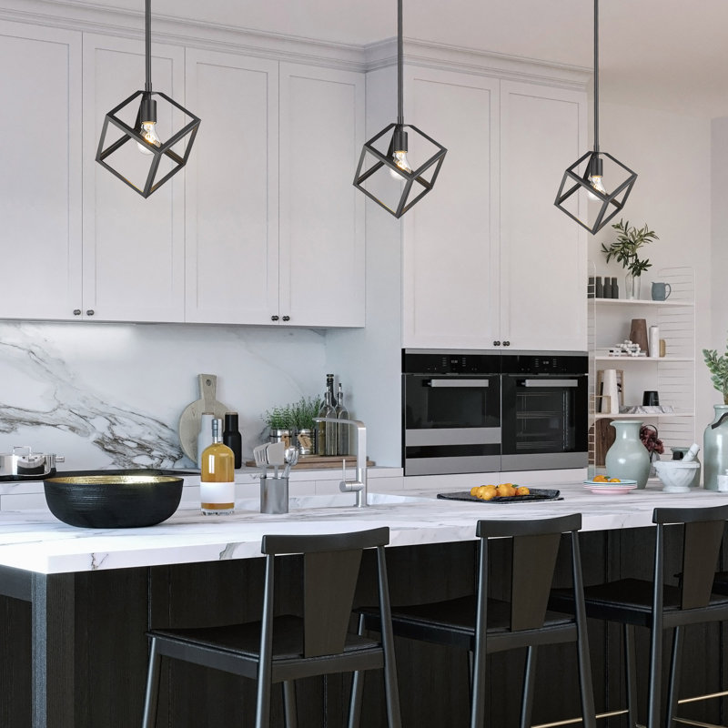 Calliope 1-Light Dimmable Steel Geometric Open Cage Pendant with Adjustable Height, Matte Black