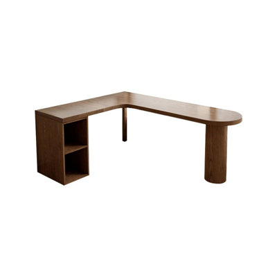 Nut-brown L-Shaped Solid Wood Executive Desk