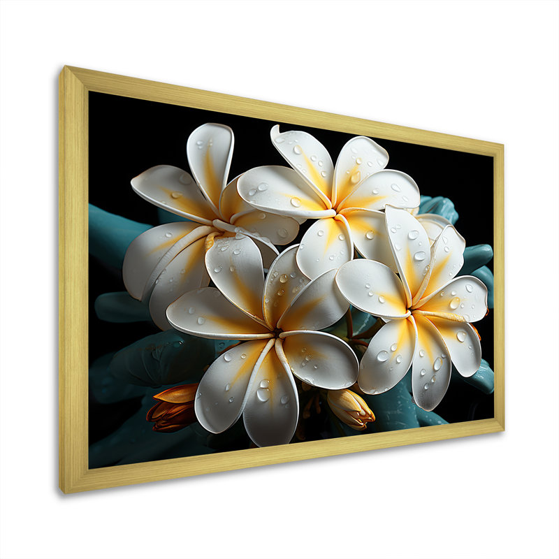 Plumeria charmante élégance II sur toile, Cadre photo doré simple, H 24 po x l 32 po x P 1 po
