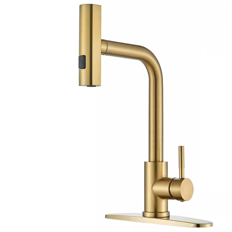 Robinet de cuisine en nickel brossé avec douchette extractible 3 jets / 3 trous