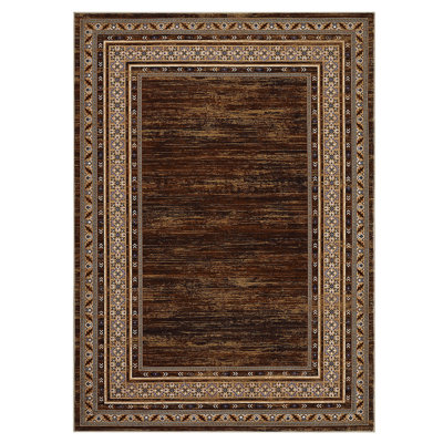 5 x 7 ft Polyester Red Rectangular Living Room Bedroom Dining Room Geometric Bordered Print Modern Machine Washable Area Rug