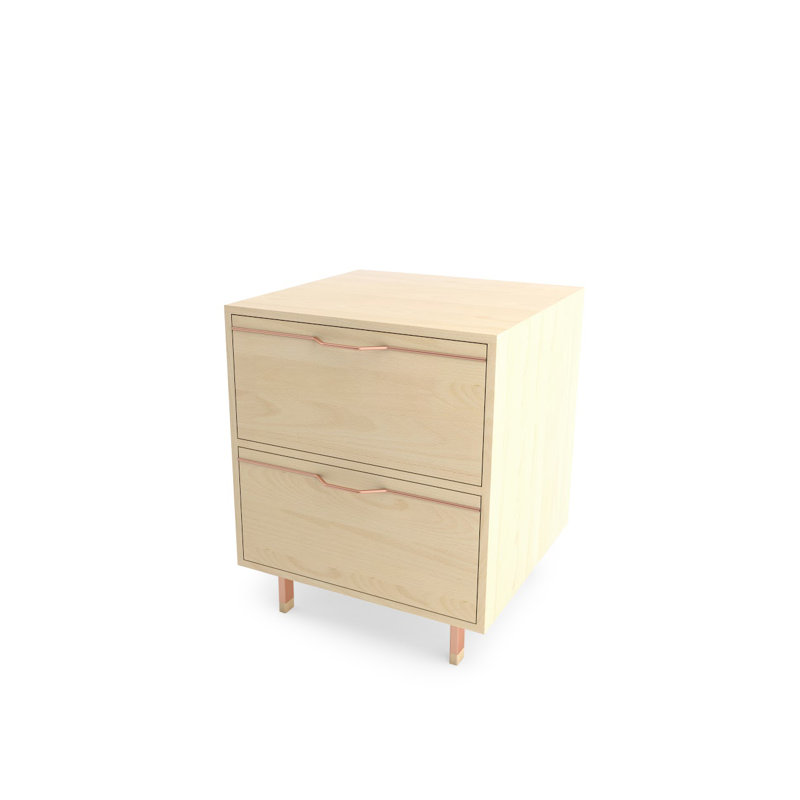 Table de chevet 2 tiroirs Chapman, Naturel / cuivre rose